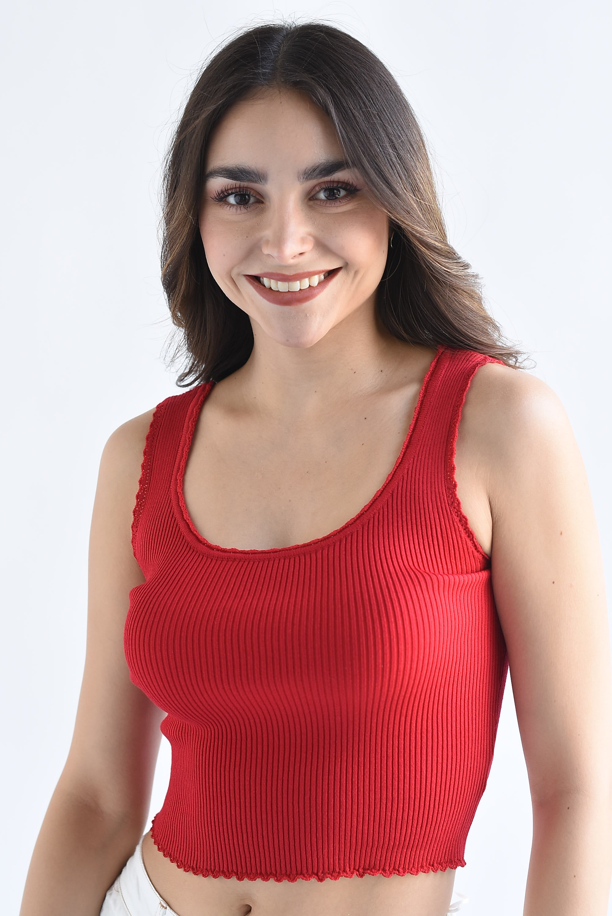 Blusa punto acanalado filos encaje Rojo