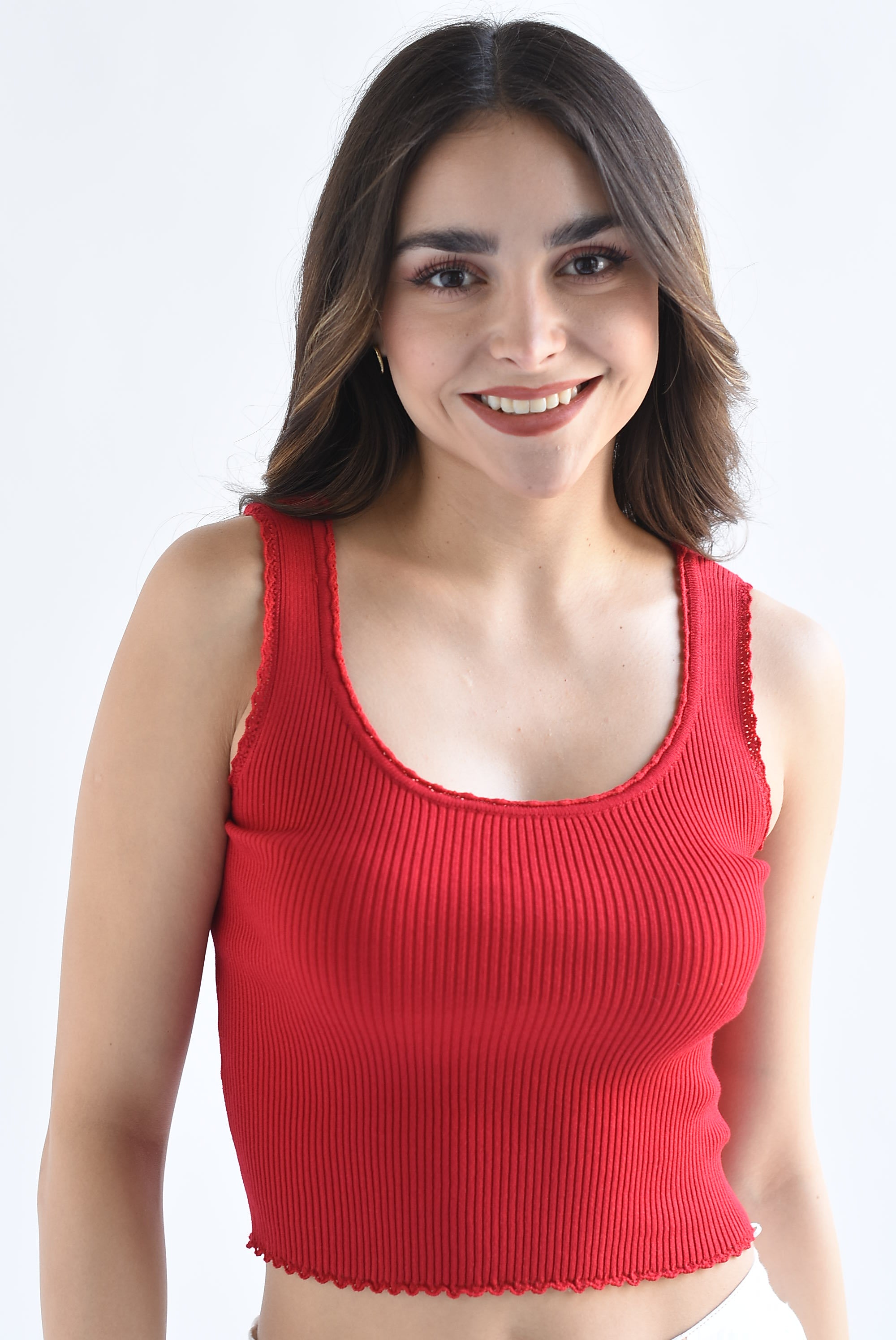 Blusa punto acanalado filos encaje Rojo