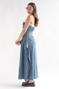 Fashion Styled Vestido Denim strapless globo