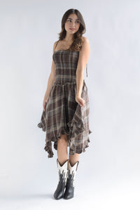 Fashion Styled Vestido asimétrico Tartán Café