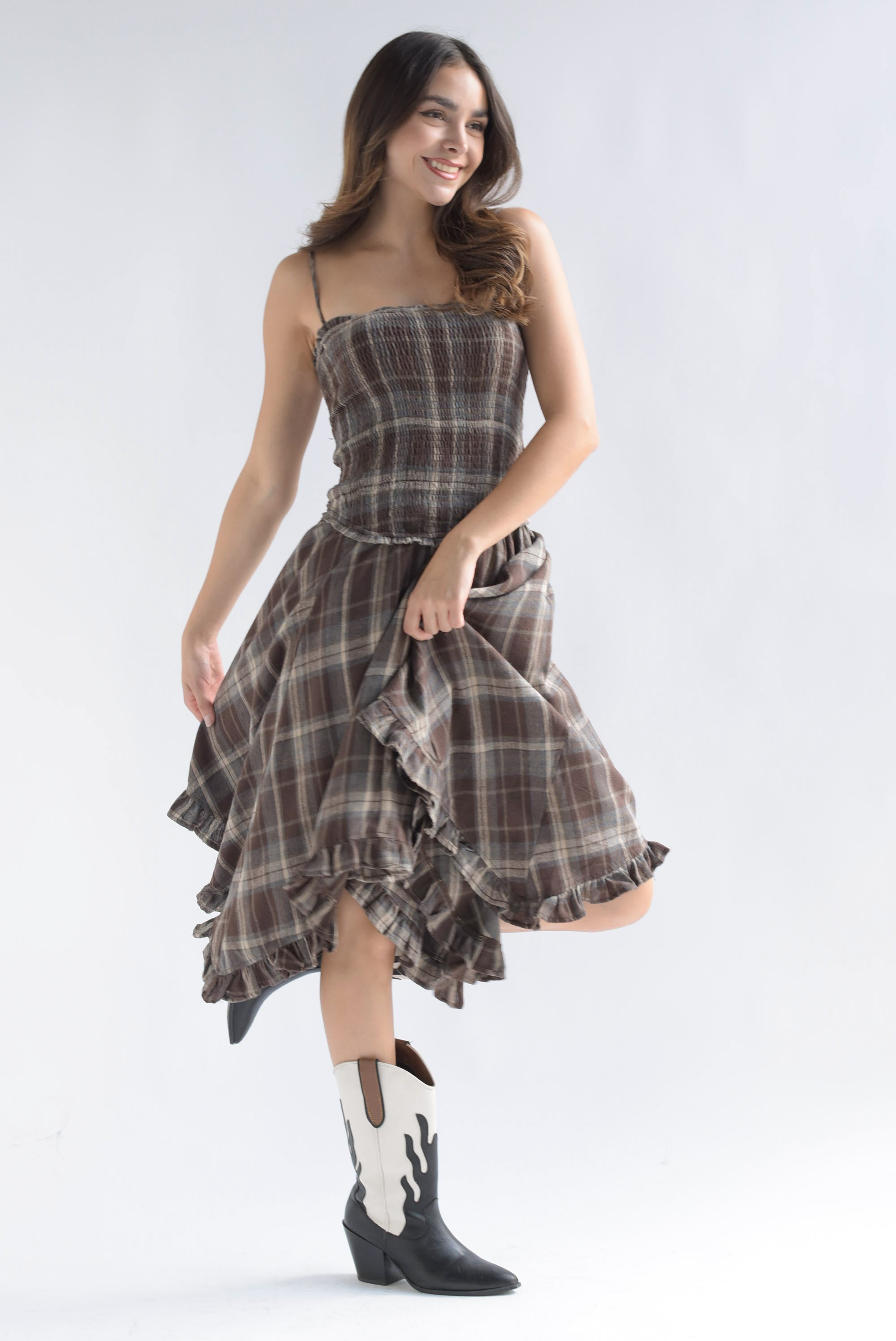 Vestido asimétrico Tartán Café