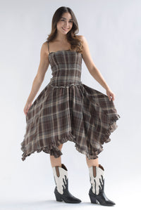 Fashion Styled Vestido asimétrico Tartán Café