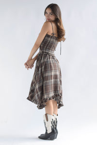 Fashion Styled Vestido asimétrico Tartán Café