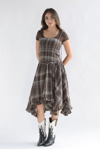 Fashion Styled Vestido asimétrico Tartán Café