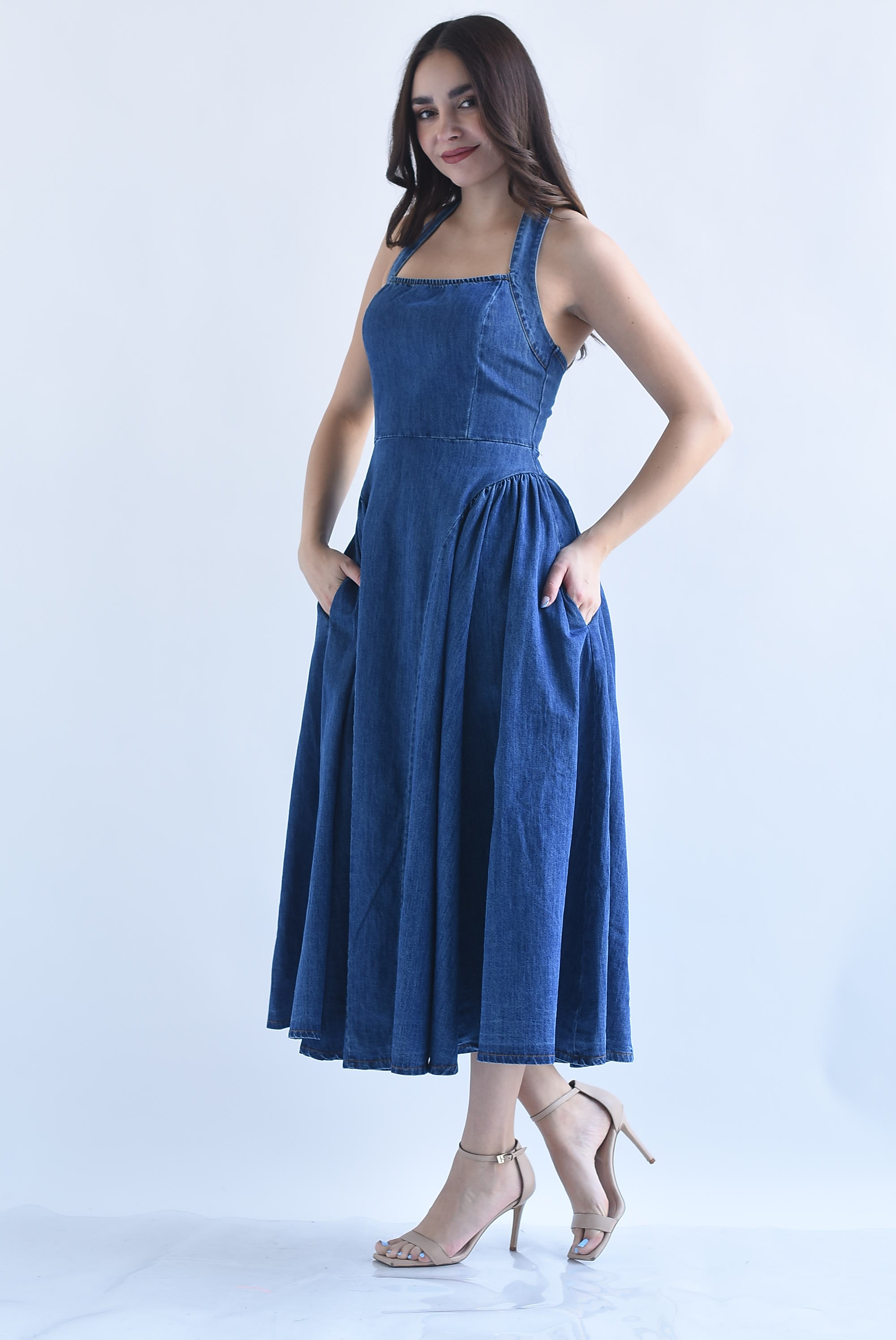 Vestido halter torso Denim