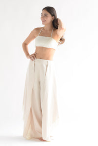 Fashion Styled Set Pantalón cauda flecos y Top corrugado Ivory