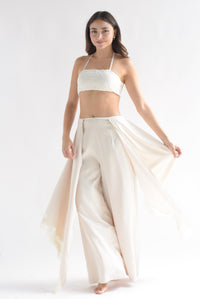 Fashion Styled Set Pantalón cauda flecos y Top corrugado Ivory