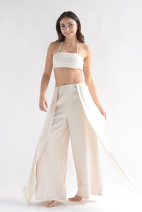 Fashion Styled Set Pantalón cauda flecos y Top corrugado Ivory