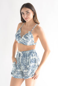 Fashion Styled Set Short, Top y Camisa Toile Azul