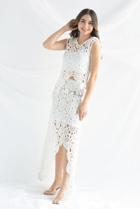 Fashion Styled Set Falda asimétrica y Blusa crochet Blanco