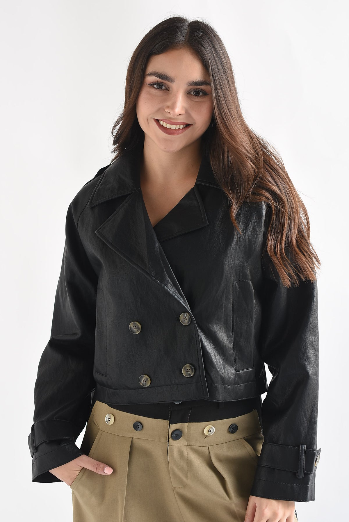 Gabardina crop vinipiel