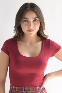 Fashion Styled Top manga corta cuello redondo Rojo Cereza