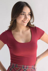 Fashion Styled Top manga corta cuello redondo Rojo Cereza