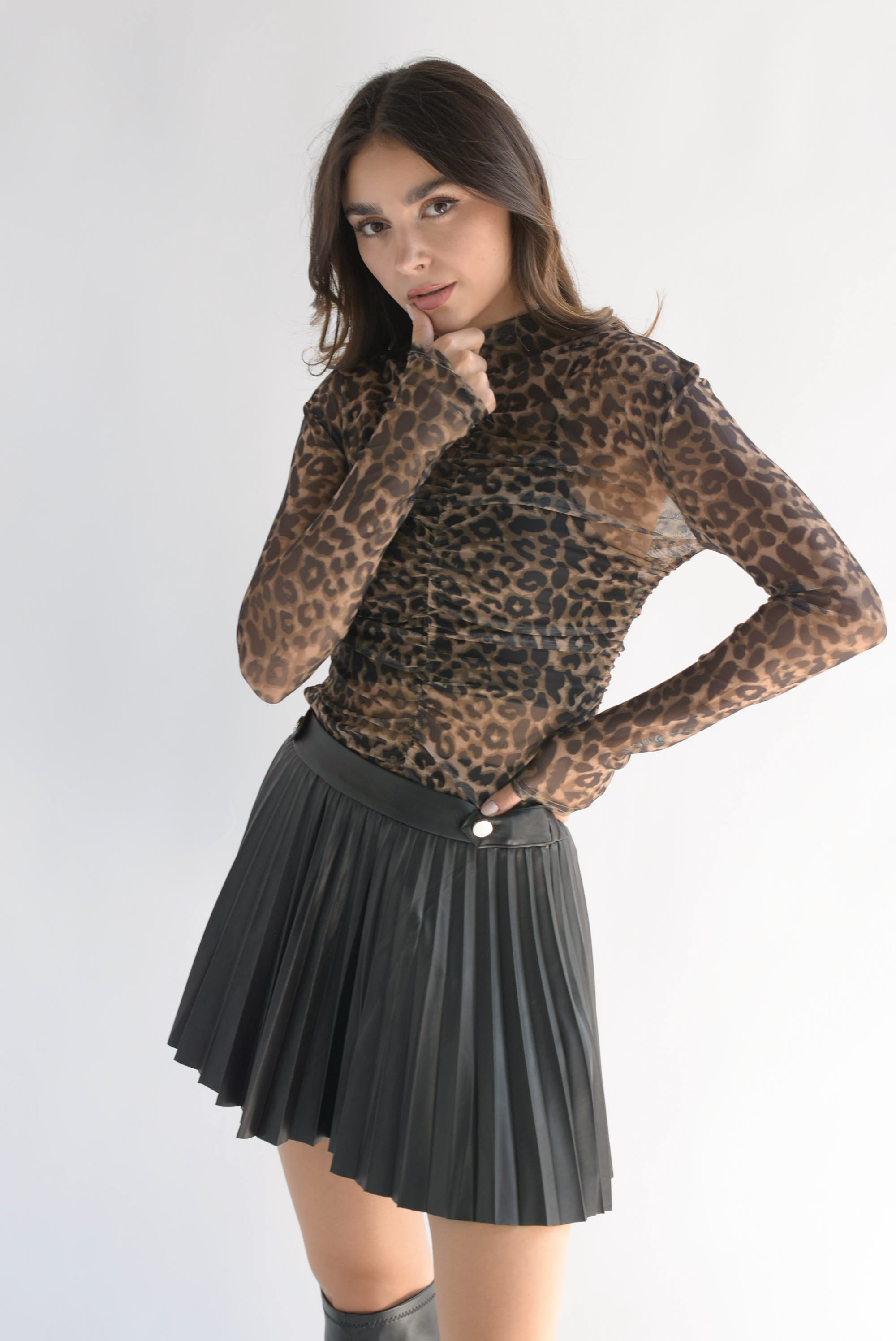 Falda mini plisada vinipiel Negro