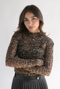 Fashion Styled Blusa mesh drapeado Leopardo