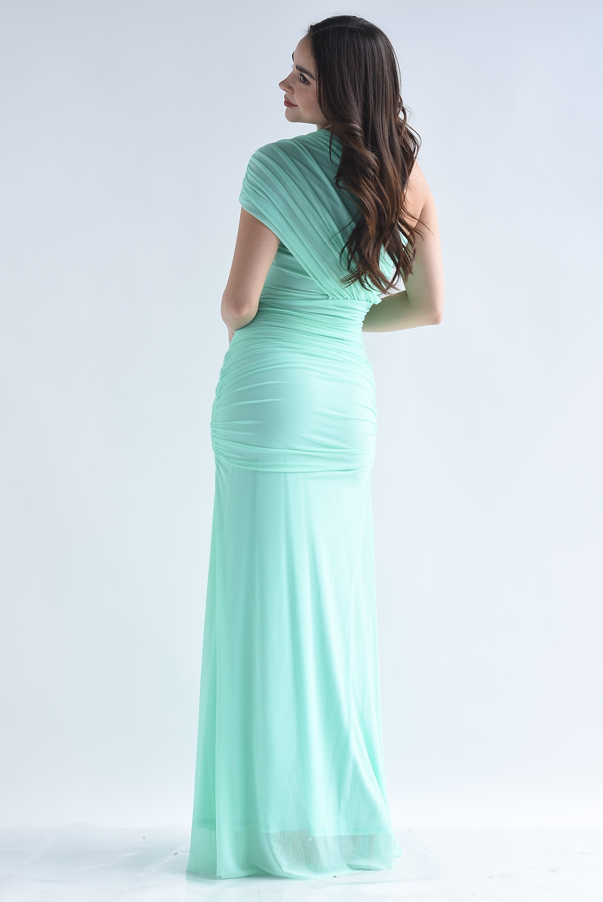 Vestido mesh asimétrico drapeado