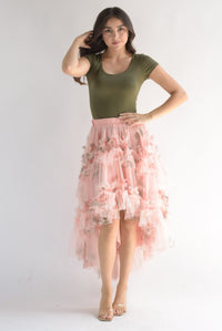 Fashion Styled Falda tulle asimétrica flores Peach