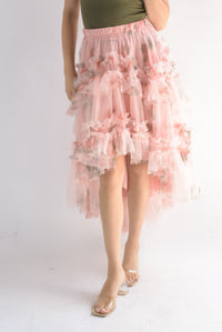 Fashion Styled Falda tulle asimétrica flores Peach