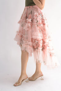 Fashion Styled Falda tulle asimétrica flores Peach