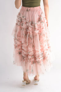 Fashion Styled Falda tulle asimétrica flores Peach