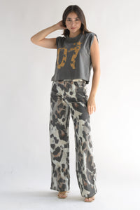 Fashion Styled Jeans wide animal print Gris
