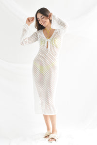 Fashion Styled Cover-up crochet manga larga Blanco