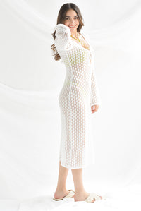 Fashion Styled Cover-up crochet manga larga Blanco