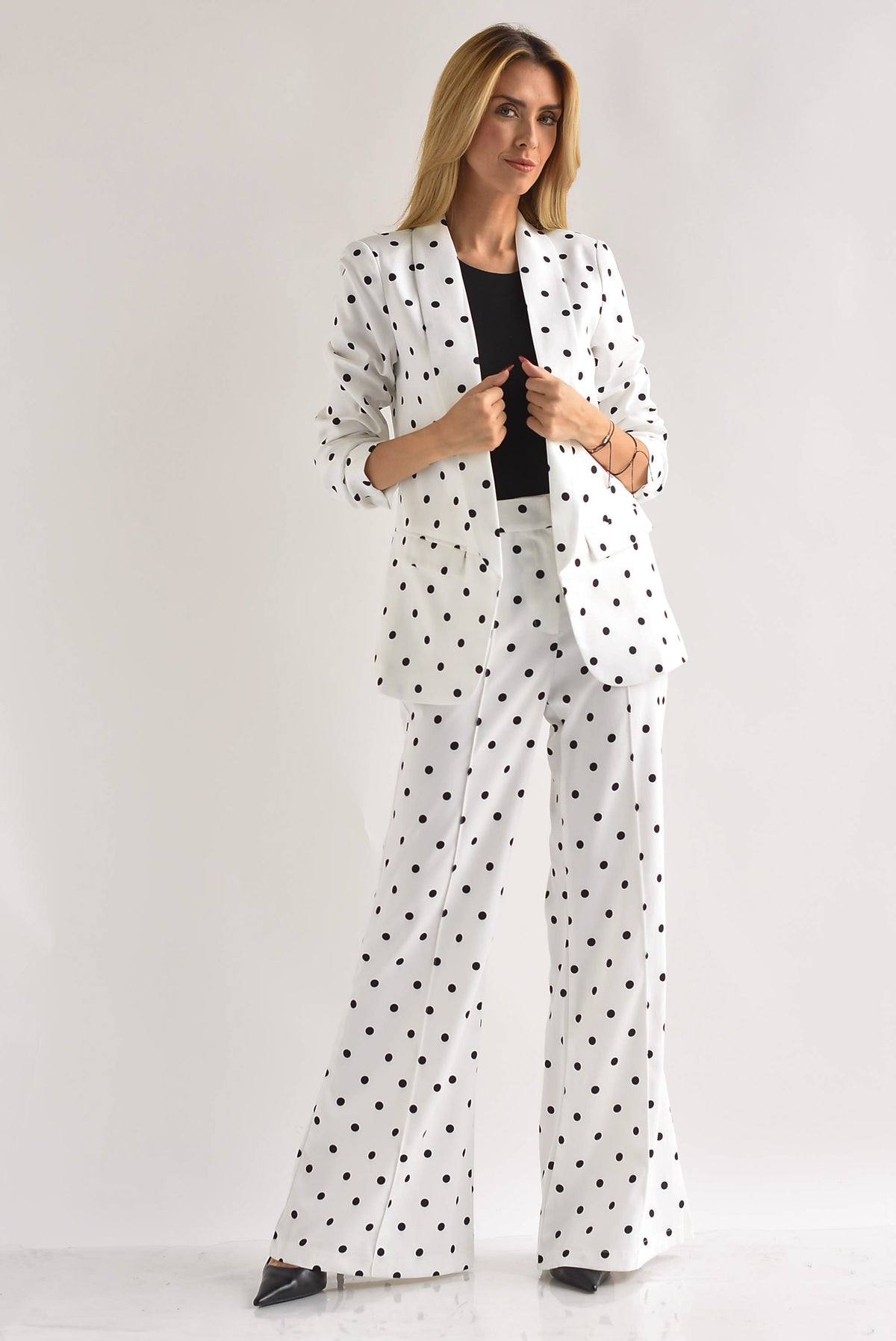 Blazer manga 3/4 fruncida polka dots