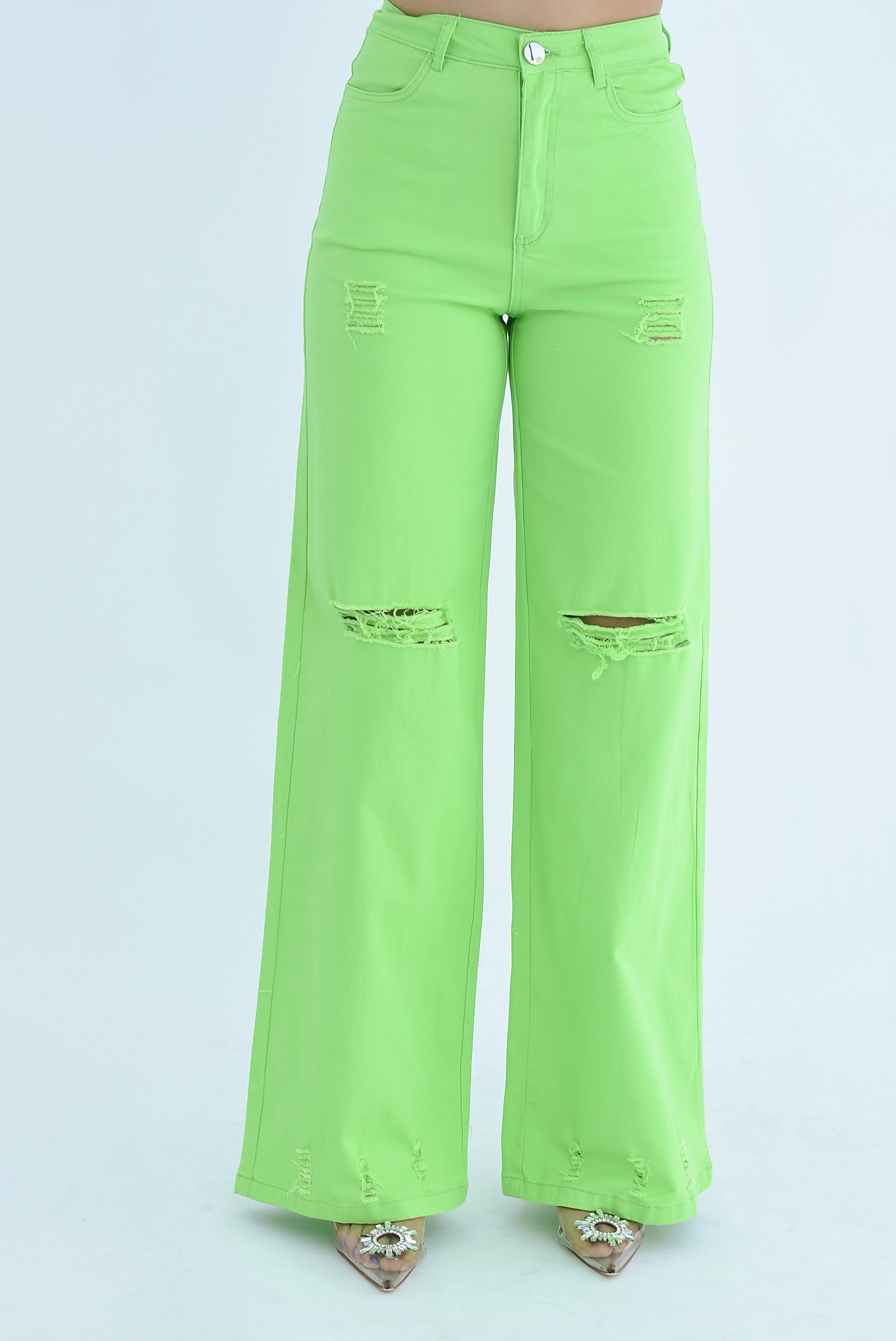 Jeans pierna ancha desgarrado Verde