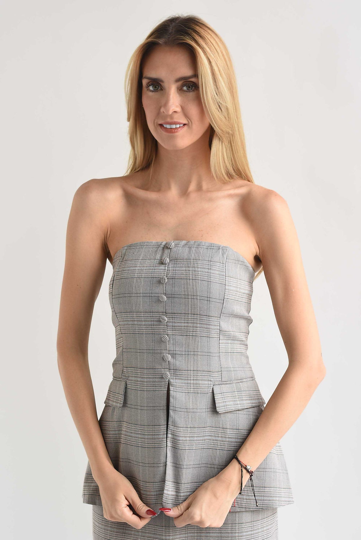 Set Falda lápiz y Blusa strapless cuadros