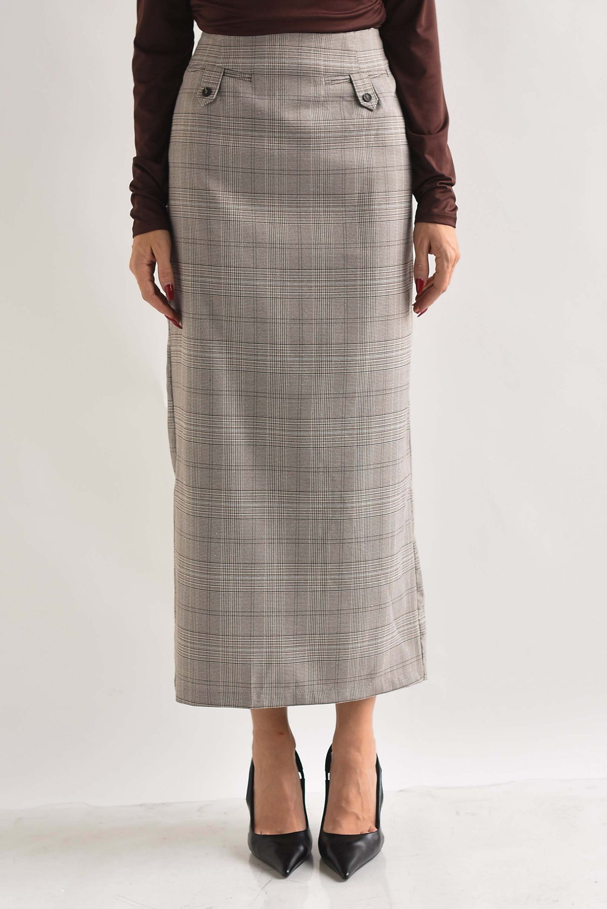 Set Falda lápiz y Blusa strapless cuadros