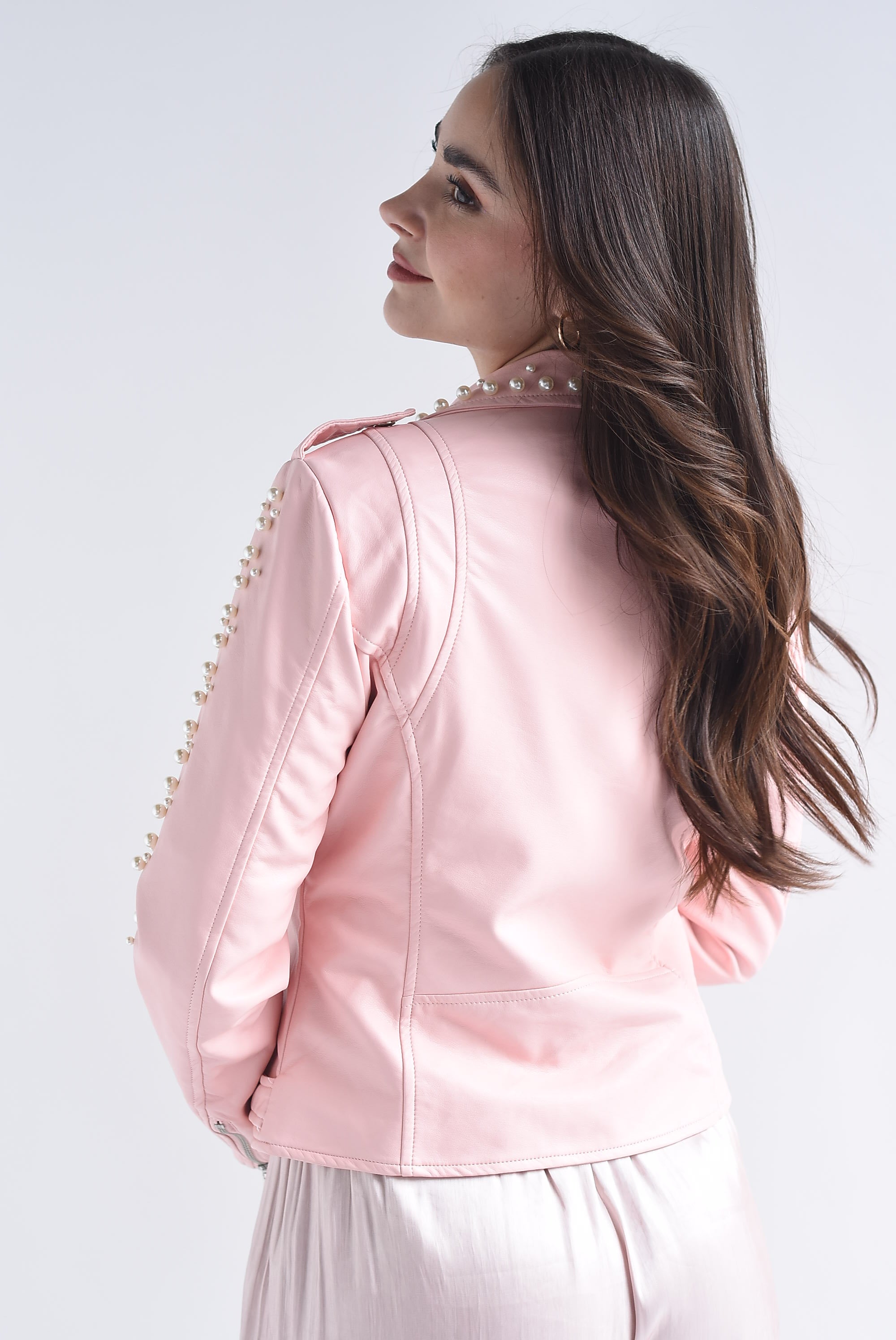 Chamarra biker vinipiel perlas