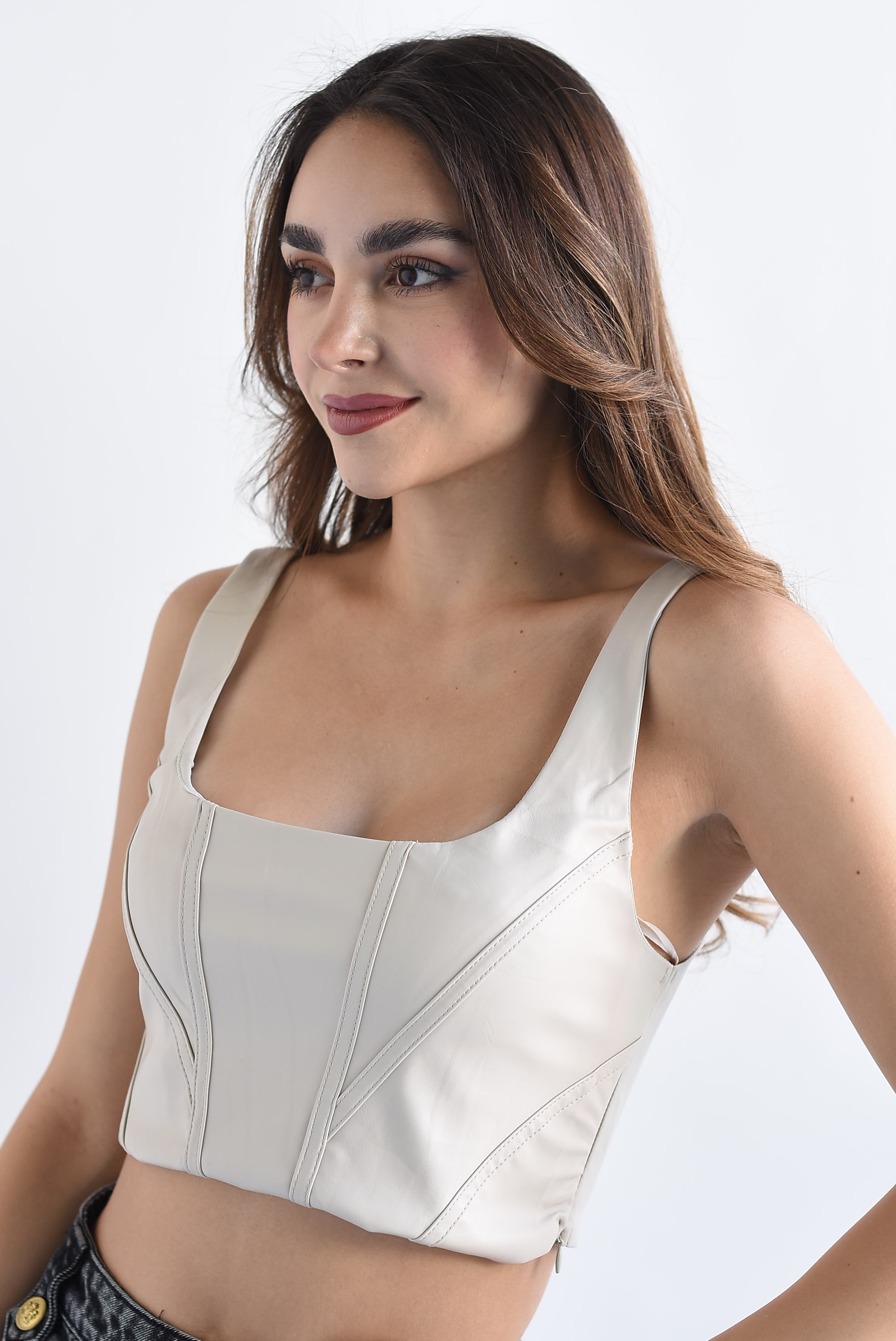 Top corsetero costuras vinipiel Ivory