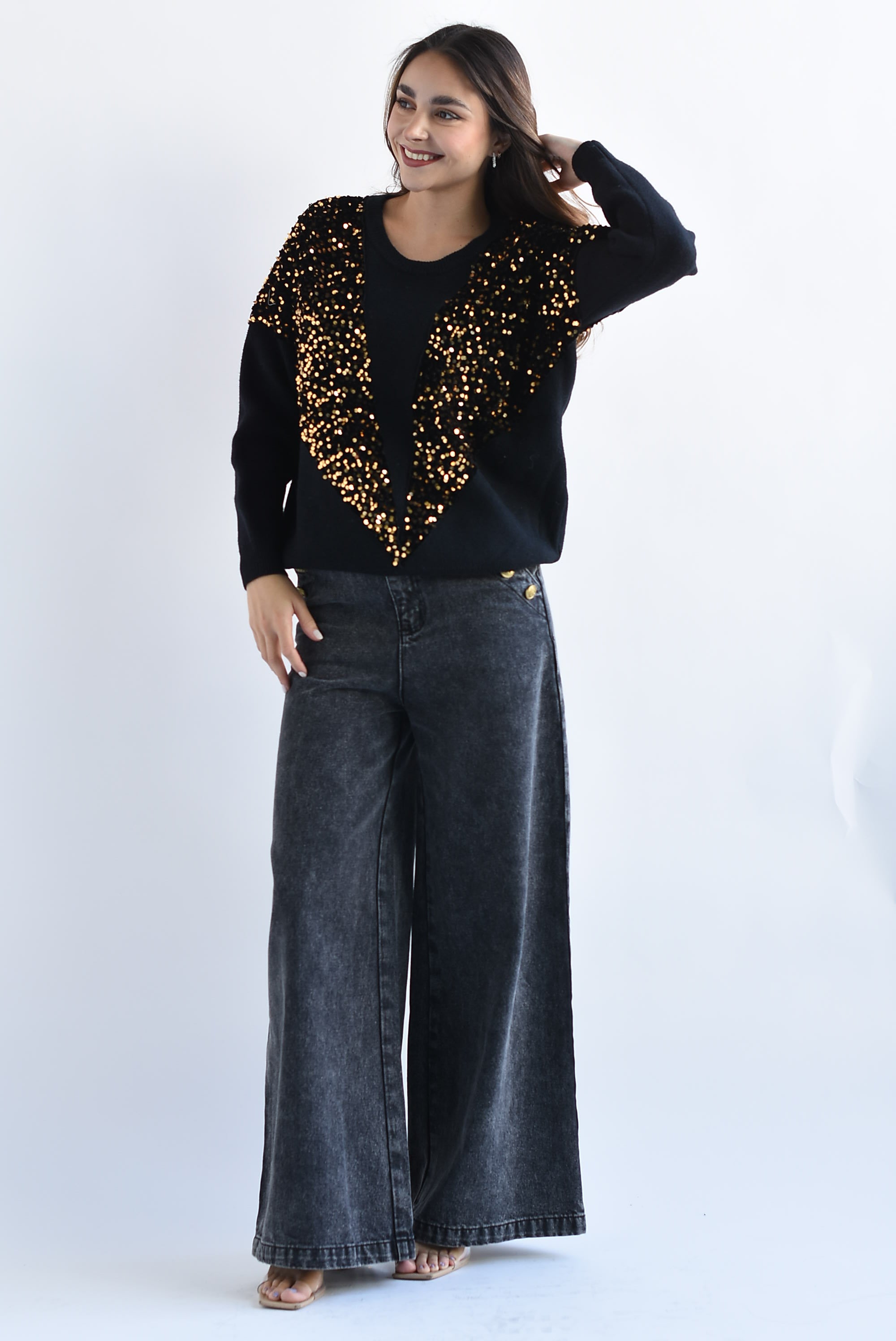 Sweater lentejuelas doradas Negro