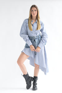 Fashion Styled Vestido camisa rayas faldón Denim