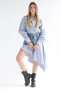 Fashion Styled Vestido camisa rayas faldón Denim