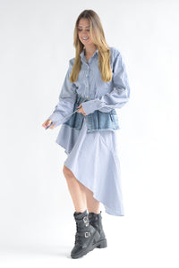Fashion Styled Vestido camisa rayas faldón Denim