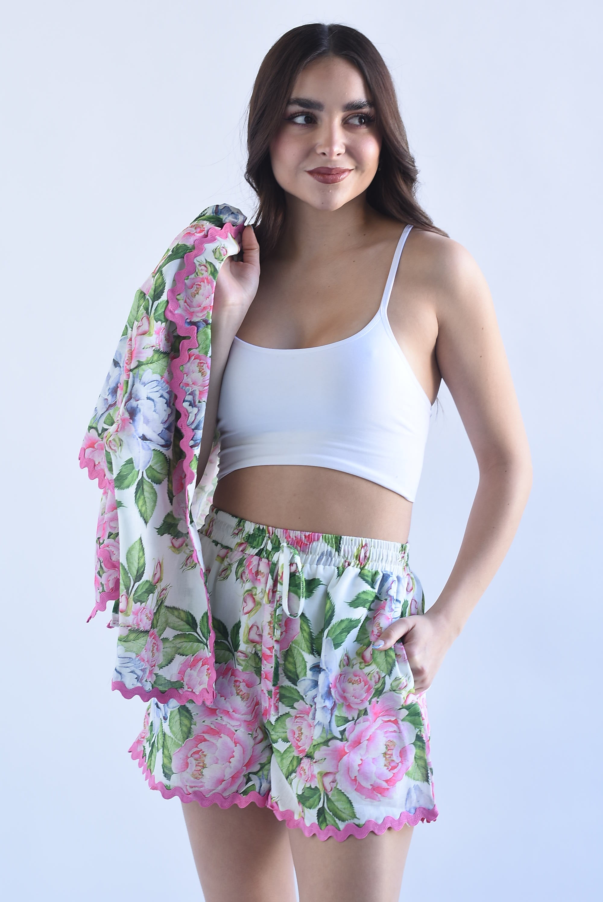 Set Short y Blusa flores filo ondas
