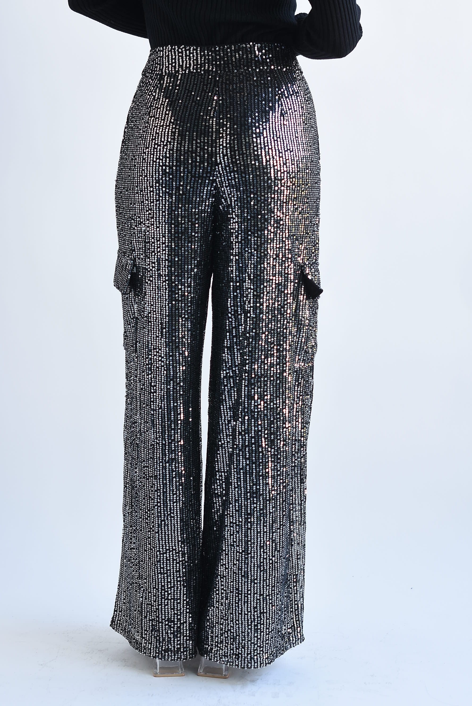 Pantalón cargo lentejuela Plata