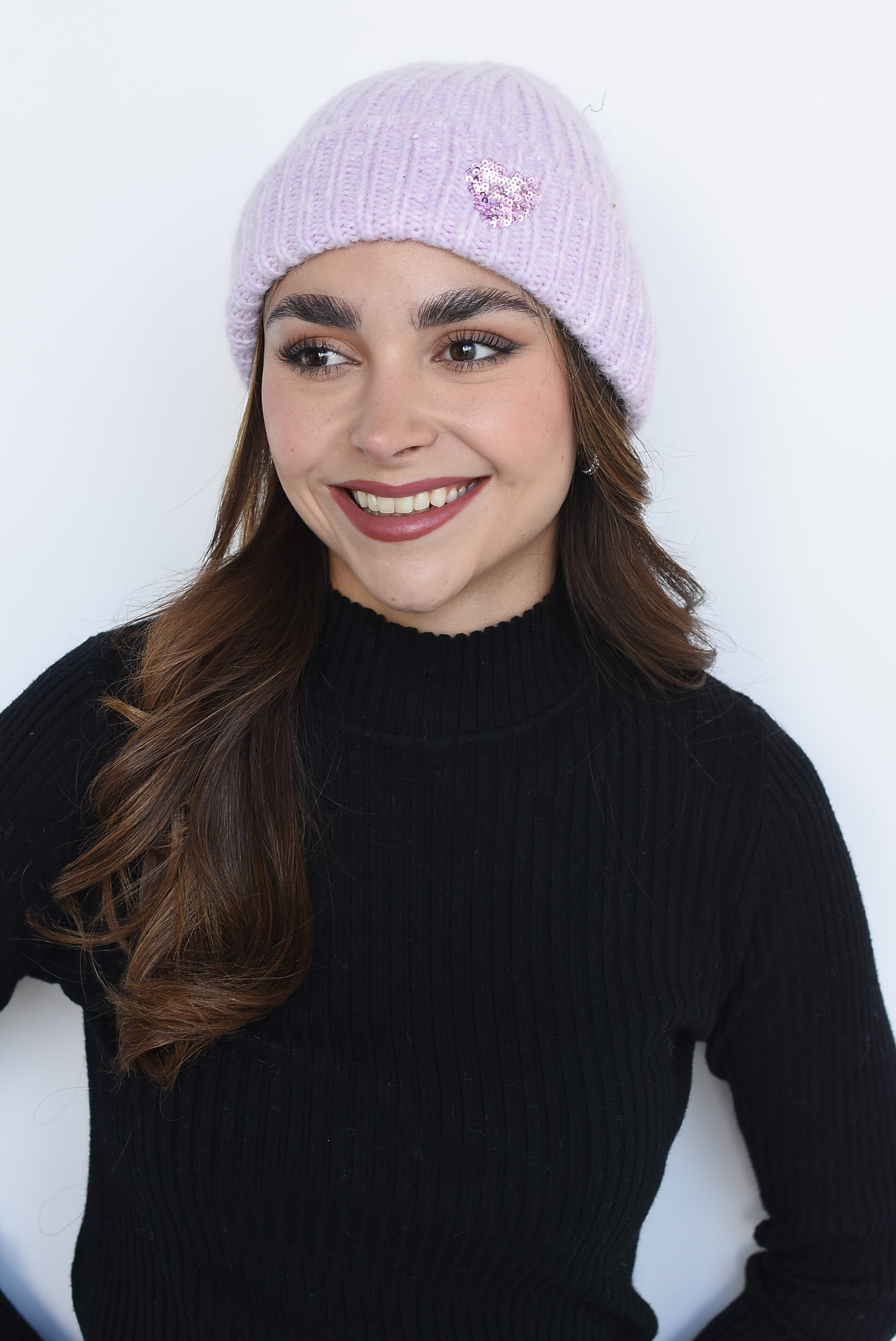 Gorro invierno con corazón Lila