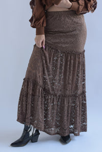 Fashion Styled Falda larga olanes encaje Café