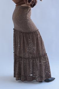 Fashion Styled Falda larga olanes encaje Café