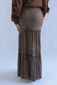 Fashion Styled Falda larga olanes encaje Café