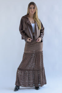 Fashion Styled Falda larga olanes encaje Café