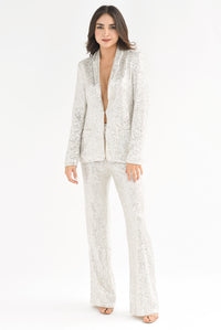 Fashion Styled Set Pantalón y Saco Lentejuela Plata