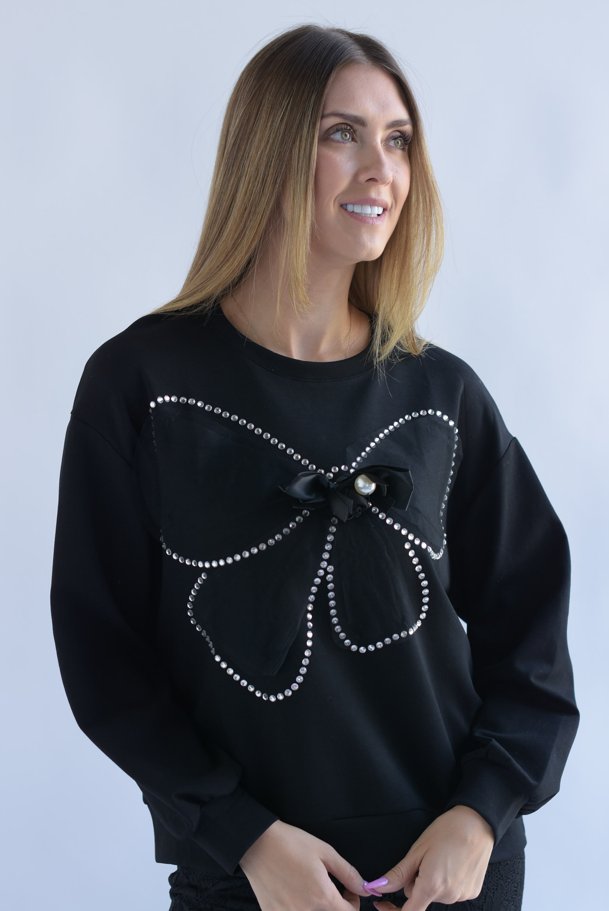 Sudadera moño tulle brillos Negro
