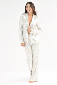 Fashion Styled Set Pantalón y Saco Lentejuela Plata