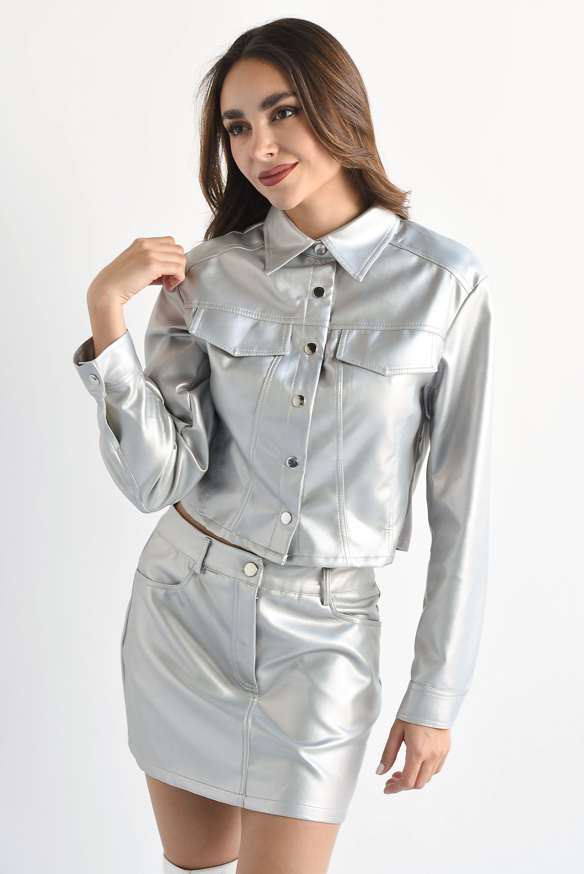 Set Falda y Chamarra vinipiel Plata