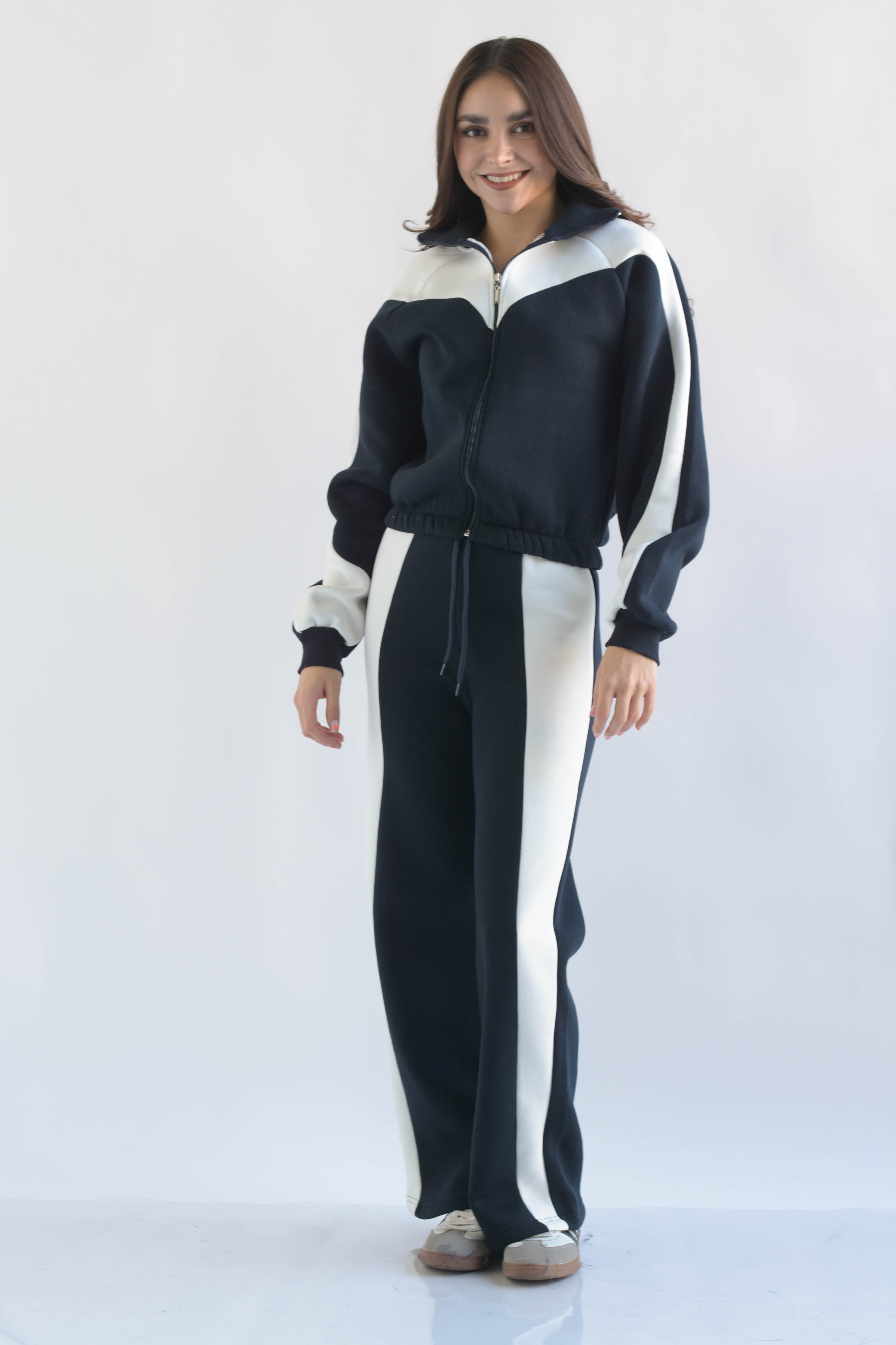 Set Pantalón y Chamarra franja blanca Azul Marino