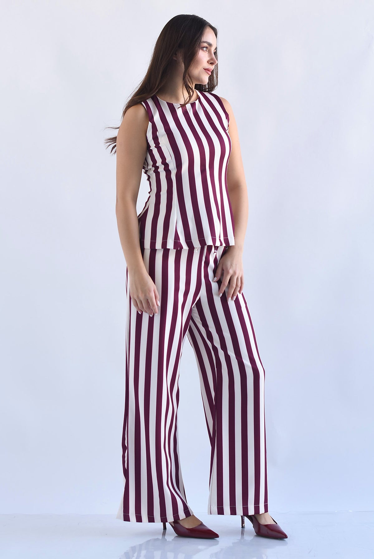 Set Pantalón y Blusa peplum rayas bitono